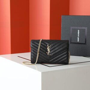 Yves Saint Laurent Black Chevron Leather Clutch
